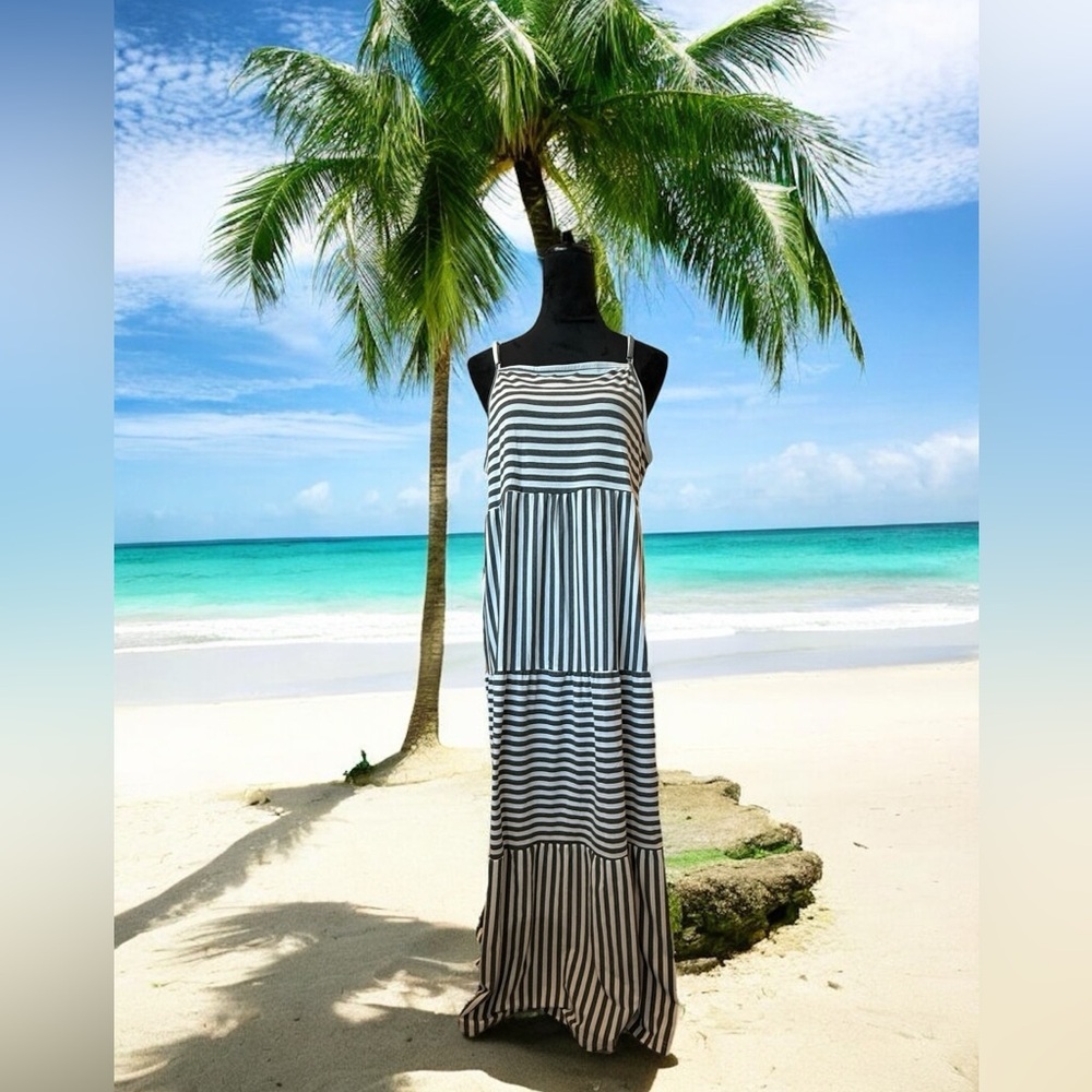 Shein Grey And White Striped Maxi Dress